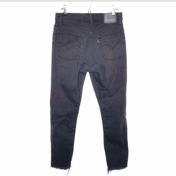 Levi's Wedgie Skinny Denim Button Fly Distressed Raw Hem Jeans Black Size 29 - Picture 5 of 10